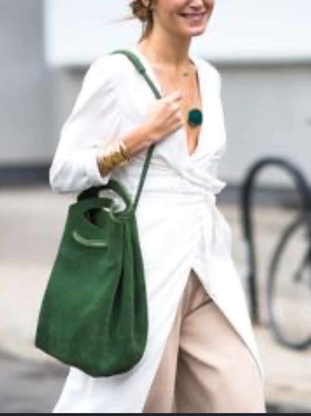 Free People Green Suede Cutout Handle Crossbody Tote